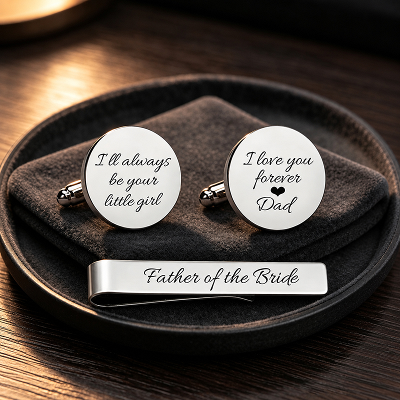 Tie Bar Set Gift - 스테인리스 스틸 소재의 커프스 버튼과 넥타이