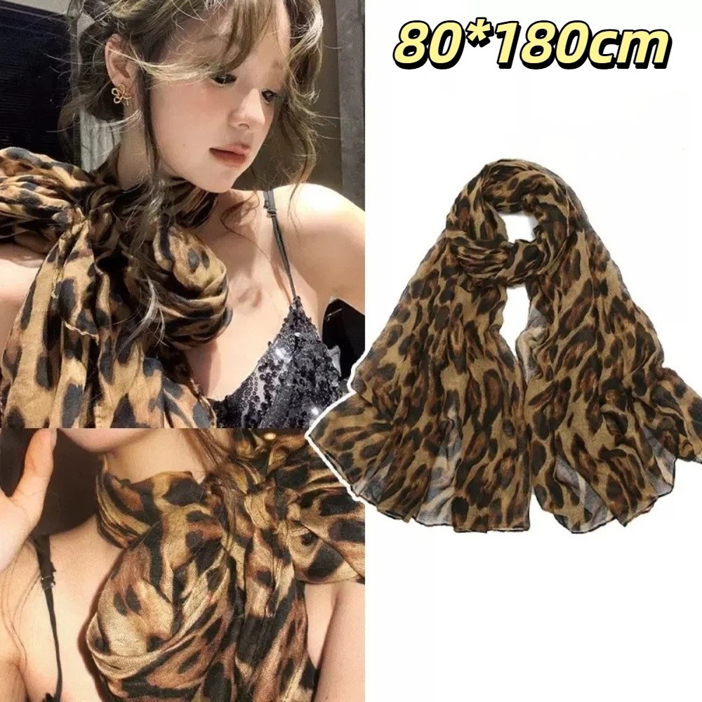 Face Scarf Mask - 새로운 소프트 레오파드 프린트 스카프 얇은