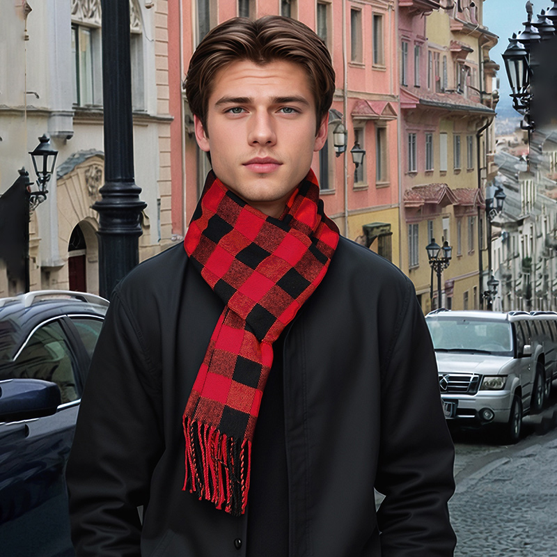 신상 디자인 체크무늬 캐시미어 스카프 남성용 태슬 숄  - Muffler Men Wool 리뷰 및 가격